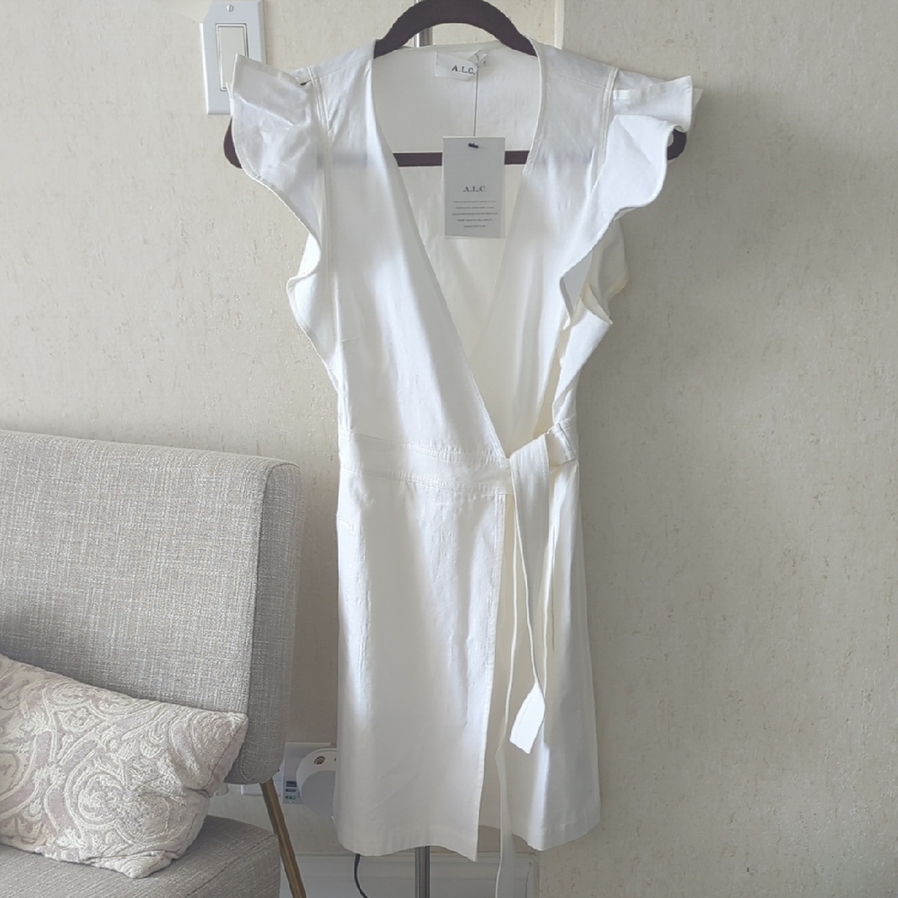 A.L.C. Cream Ruffle Sleeve Mini Dress